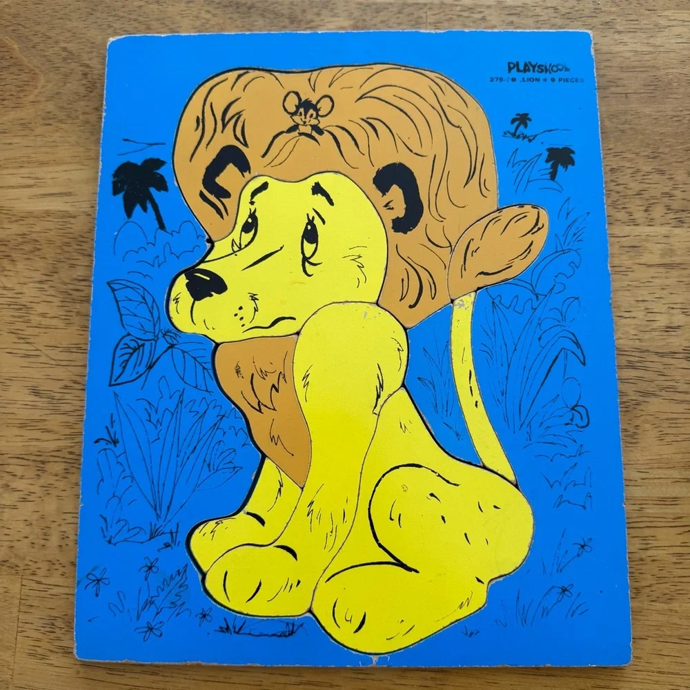 Vintage Playskool Wooden Puzzles 6 Sesame Street Drive Lion‎ Table Fire Pigs